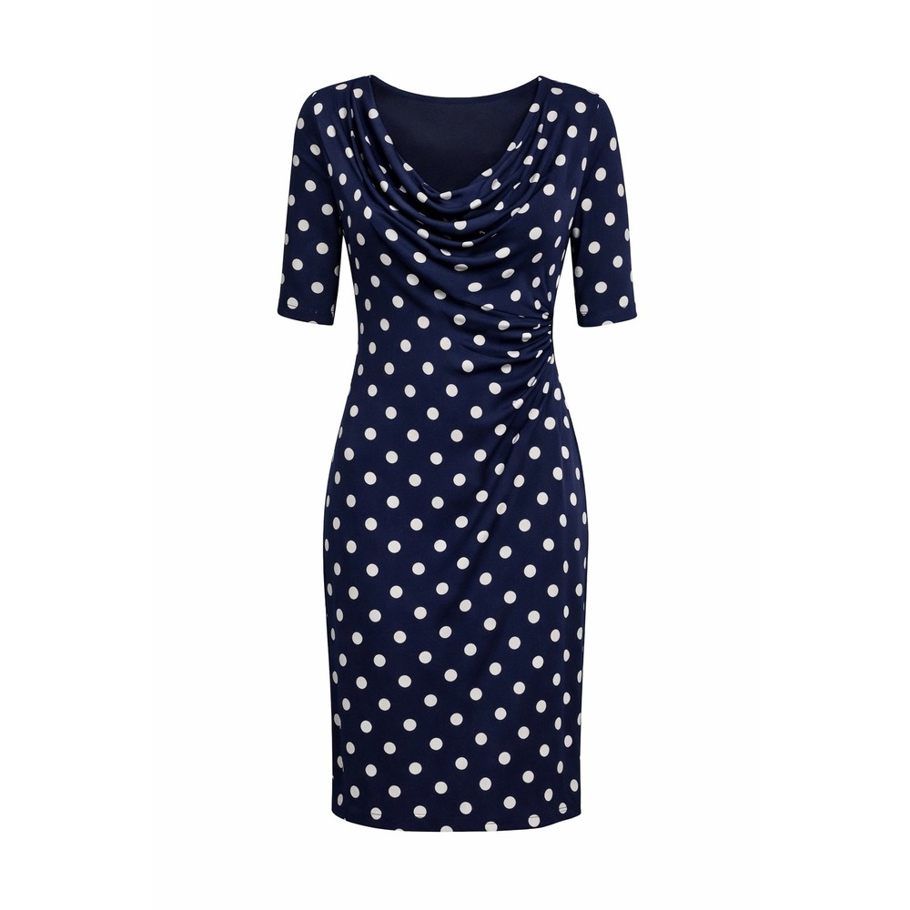 Connected Apparel Navy Polka Dot Sheath Pencil Dress‎ 8 Pinup Classic Stretch
